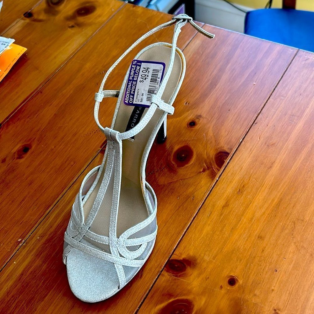 Caparros Laura Silver Glitter and Mesh Strappy Sandal 8.5B